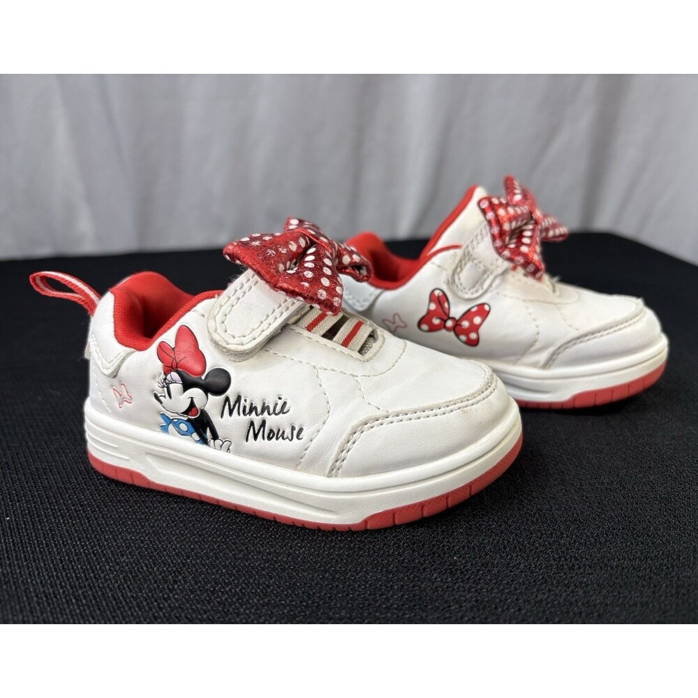 Minnie Mouse Disney Kids Sneakers Hook & Loop Low Top White Red Bow Polka 5